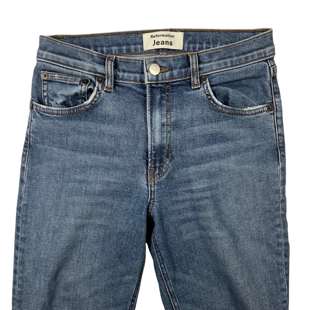 Reformation Mid Skinny Jeans Womens 26x29 Blue Rhine Wash Stretch Made in USA - Picture 4 of 14